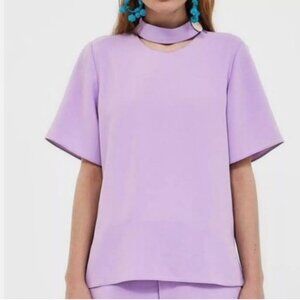 Zara Chunky Choker Neck Blouse S Short Sleeve Lavender Size XS NWOT